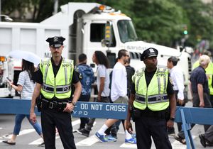 NEW YORK, USA - June 10, 2018: Police officers performing his du